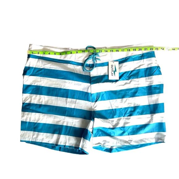 Outplay Unisex Board Shorts Blue White Striped Swim Shorts Size XL Tie Waist NWT - Picture 3 of 9
